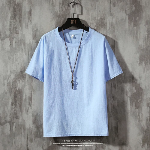 Men's Linen Solid Color Short Sleeve T-shirt Loose Five-point Sleeves Pullovers - Imagen 23 de 26