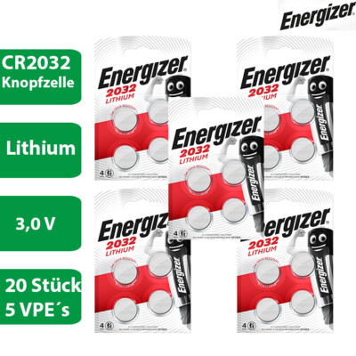 5 x 4er Blister Energizer CR 2032 3V Batterie Lithium Knopfzelle DL2032 20 Stück