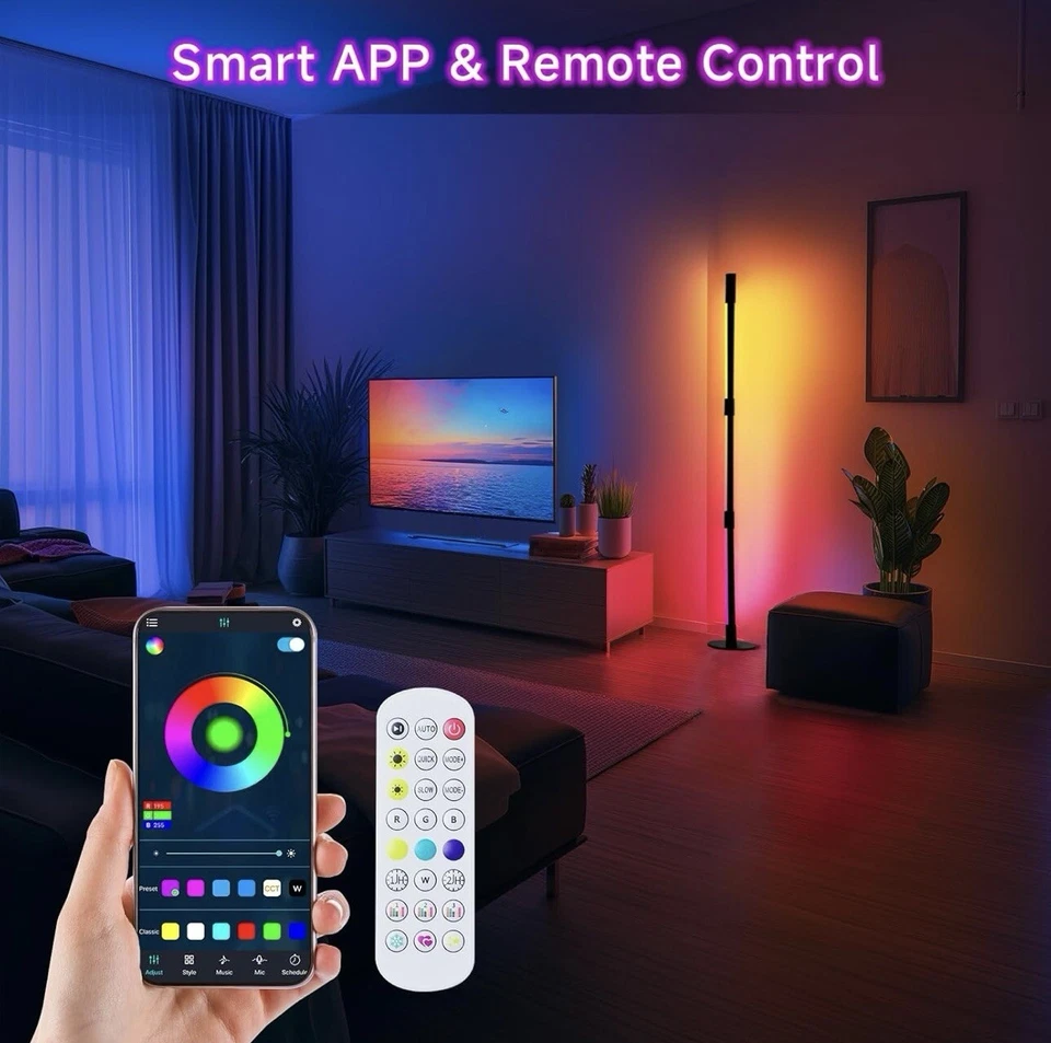 Corner Floor Lamp - 2 Pack Black RGB LED Floor Lamp with Music Sync and 16 Milli - Image 3 of 4