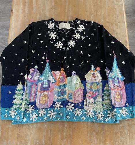 Design Options Philip Jane Gordan Cardigan Sweater Black Colorful Winter Medium