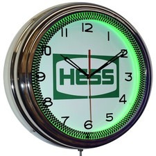 16" Hess Oil Nostalgic Sign Neon Wall Clock Garage Man Cave Decor (Green)
