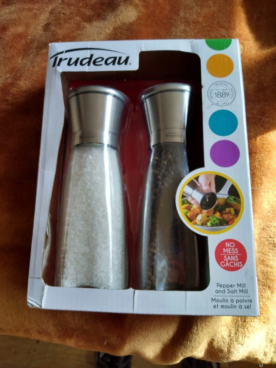 *NEW* Trudeau Large Glass Salt & Pepper Mill Manual Pre-Filled Grinders *NEW*