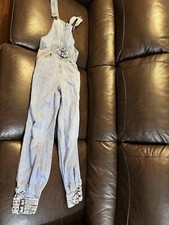 VTG 80s Faded Glory Denim one piece jumpsuit romper Utility jumper pockets S