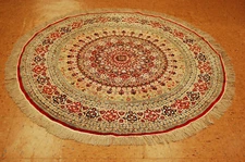 c1970s FINE HIGHLY DETAILED ROUND SILK P-QOME ORIENTAL RUG 5.1DIAMETER HIGH KPSI