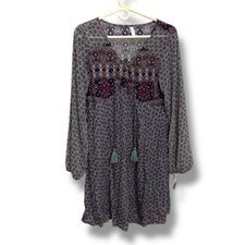 NWT Xhilaration Multicolor Boho Long Sleeve Dress Tie Neck Women’s Size Large