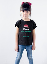 Boys Girls Youth Toddler Merry Christmas T Shirt Elf T-Shirt Santa Hat Gift