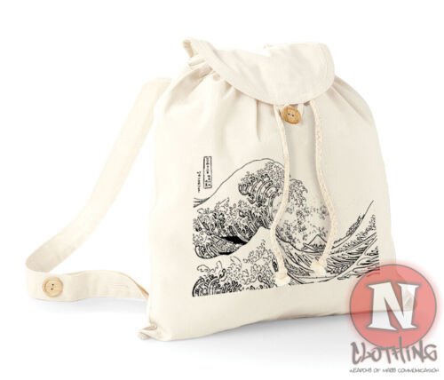 Super Wave Backpack Japan Art Holiday School College Cotton Organic Day Bag - Picture 1 of 2