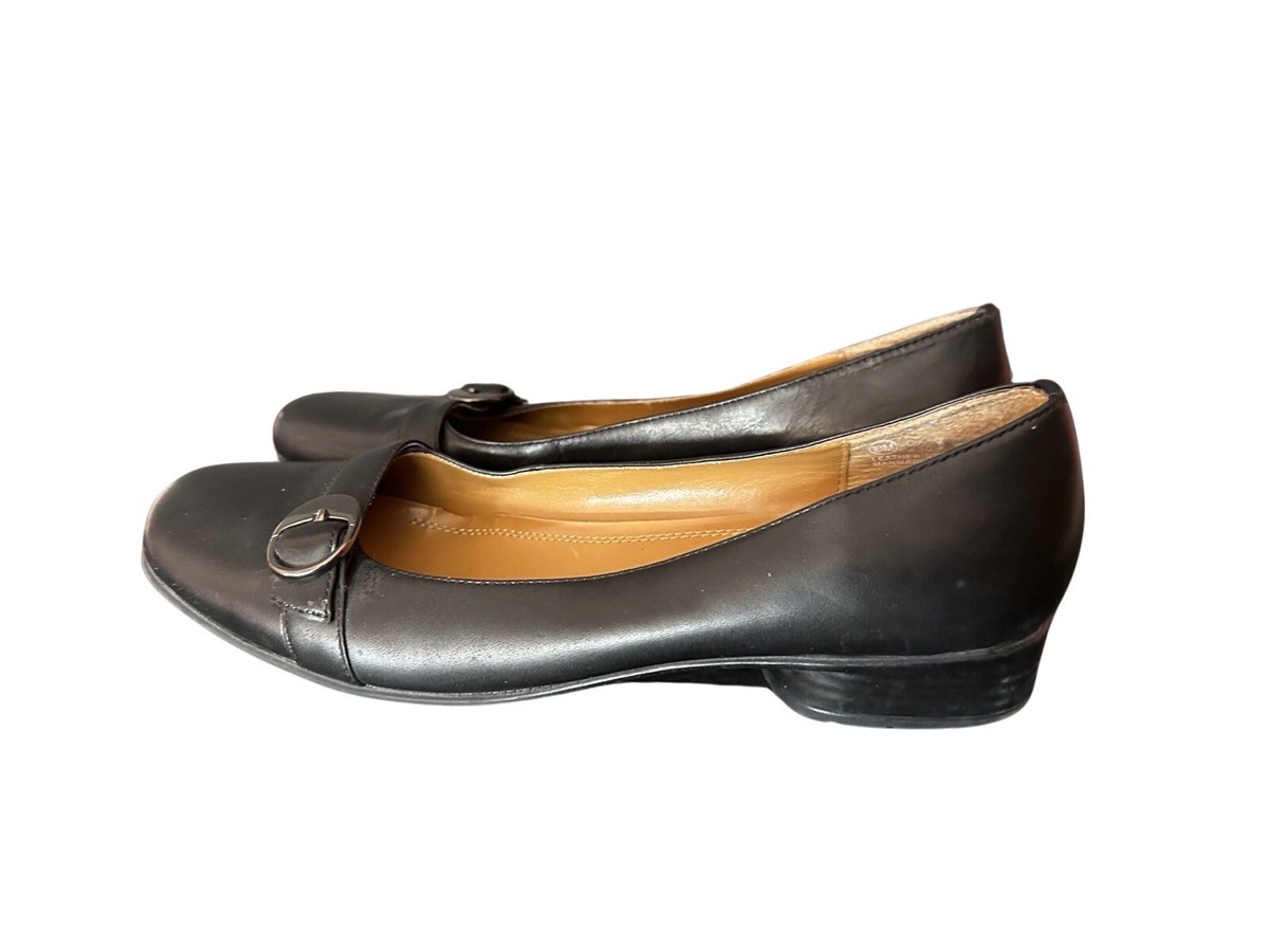 Croft Barrow Women's Leather Camie Black Loafers Slip On Buckle