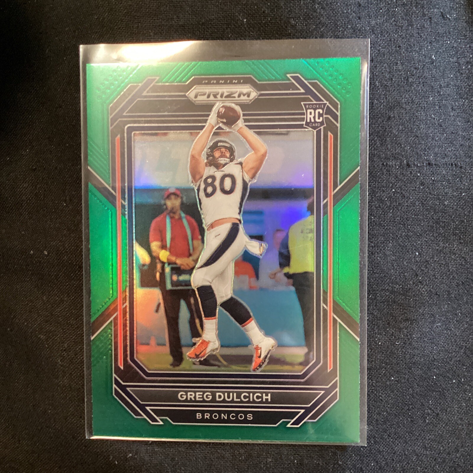 2022 Panini NFL Prizm Greg Dulcich Green Prizm #360 Rookie Denver Broncos.   JT7