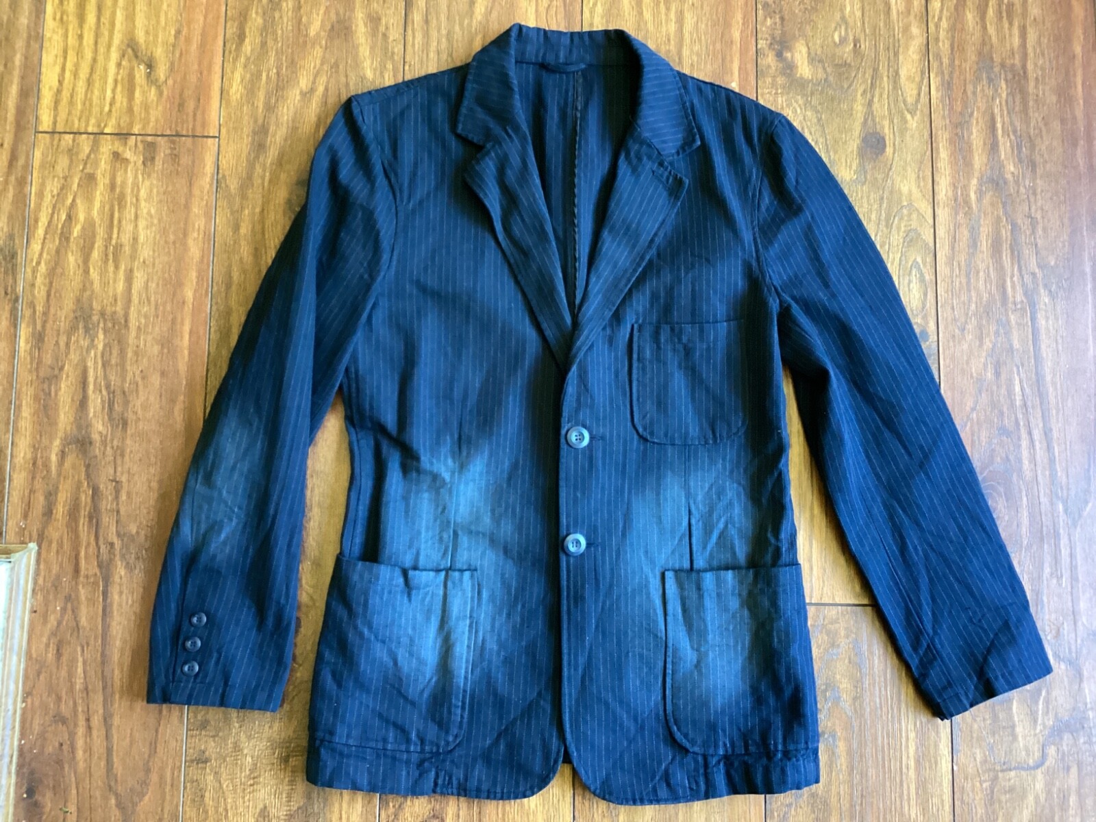 Extra Small Navy Striped Washed Blazer - Top Shop - Denim Feel