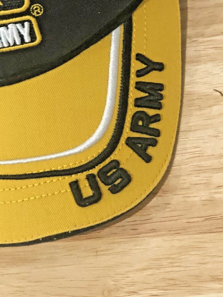 US ARMY STRONG MILITARY STAR LOGO EMBOSSED BLACK & GOLD ADJUSTABLE ...