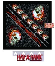 Hav-A-Hank SKULL Barbed Wire Tribal Tattoo BANDANA Head Wrap Face Mask Scarf
