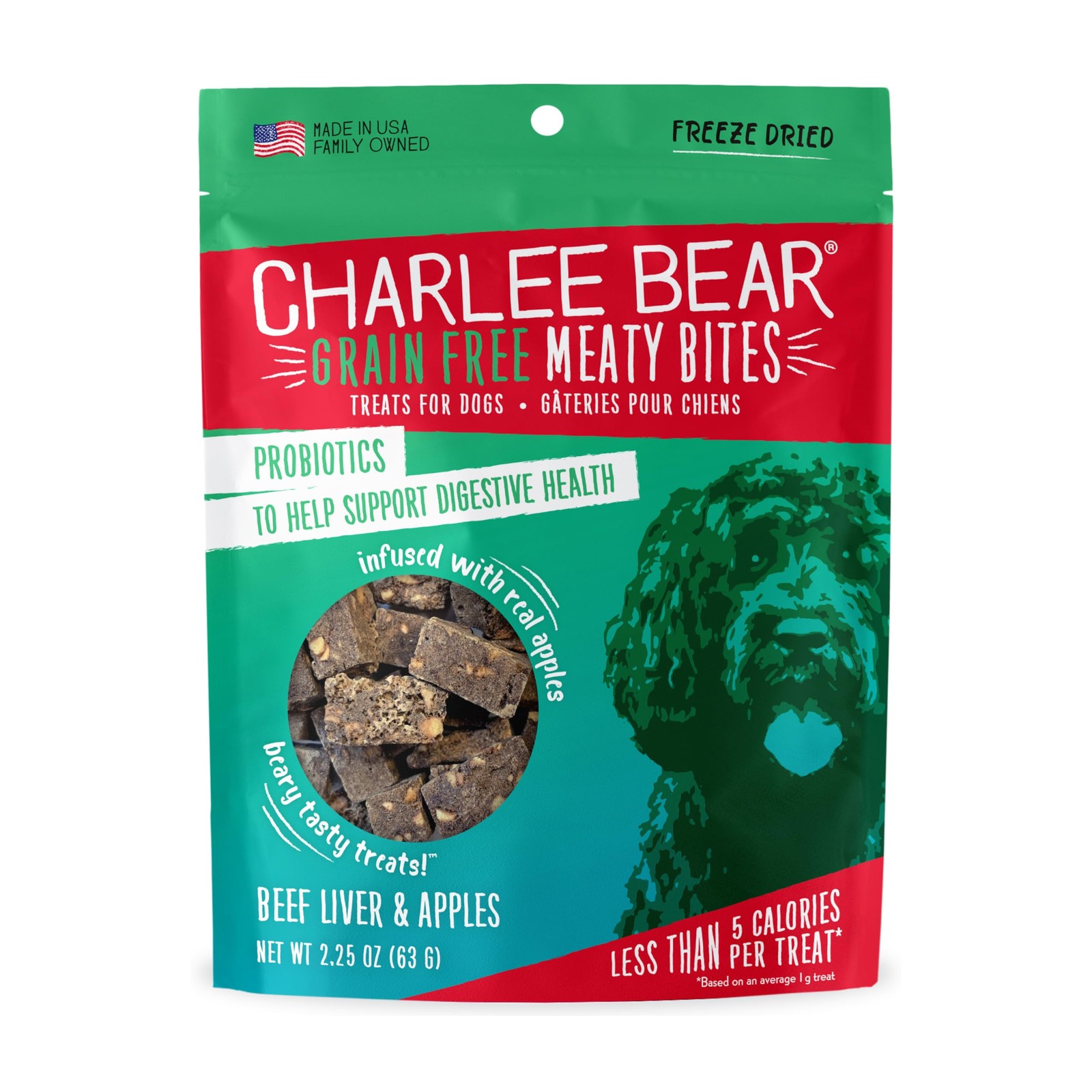 Charlee Bear Beef Liver Apple Meaty Bites Dog Treats 2.5oz USA Made Natural