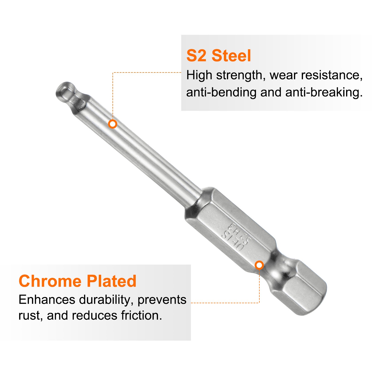 3pcs Ball End Hex Screwdriver Bit Set 3mm Magnetic 1/4" Hex Shank 2" Long