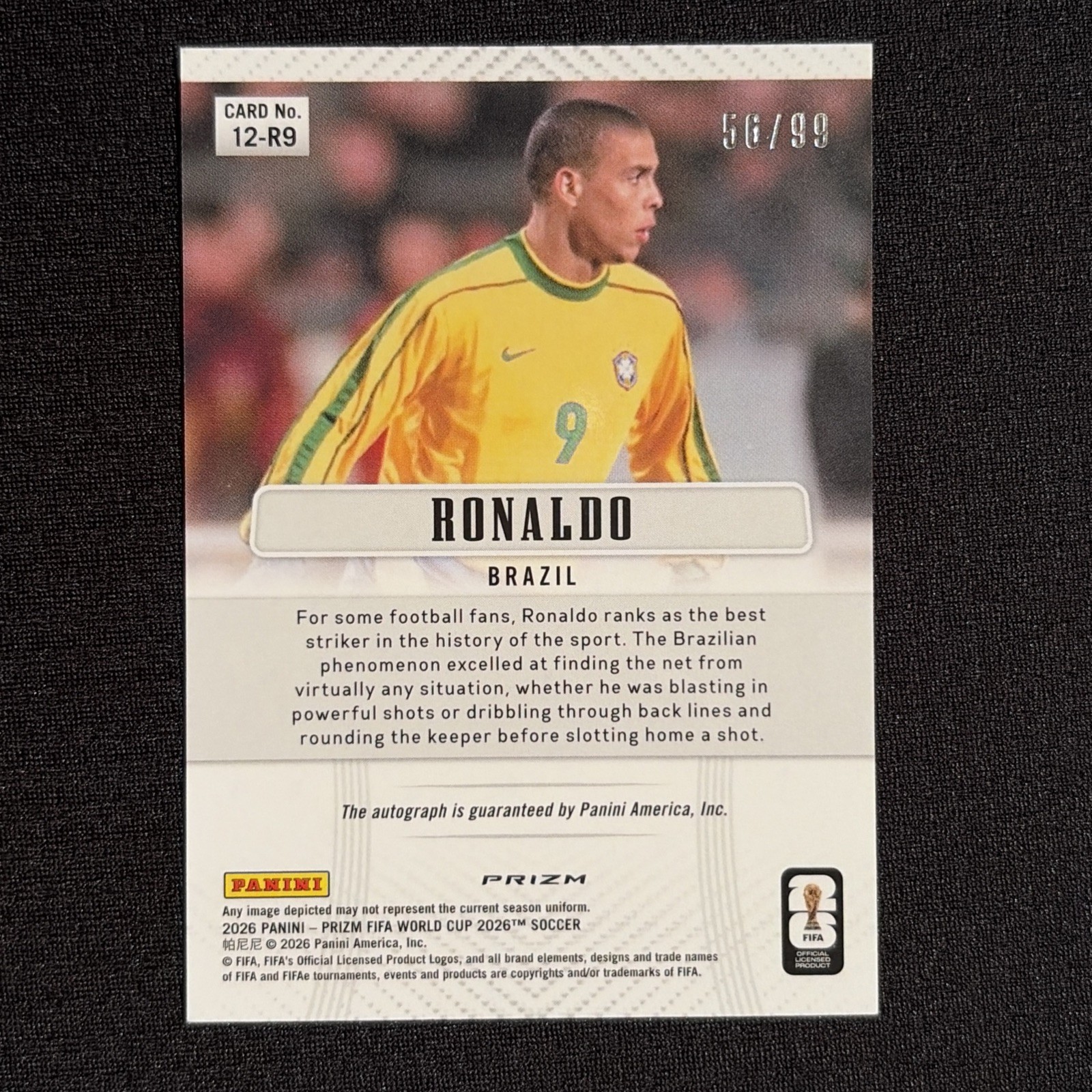 RONALDO BRAZIL 2026 PRIZM FIFA WORLD CUP THROWBACK RED AUTO /99 #12-R9  view 2