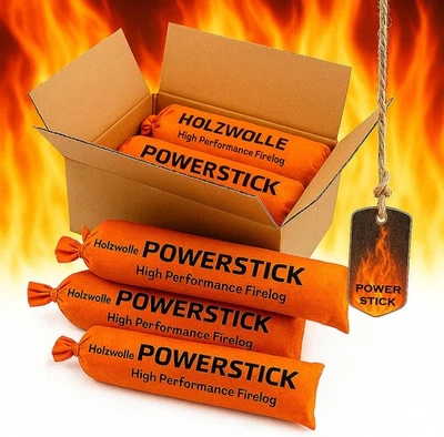 SAMORE GMBH 20 Stck Powerstick XXL Holzwolle Anzünder Kamin-Anzünder und Grill Anzünder