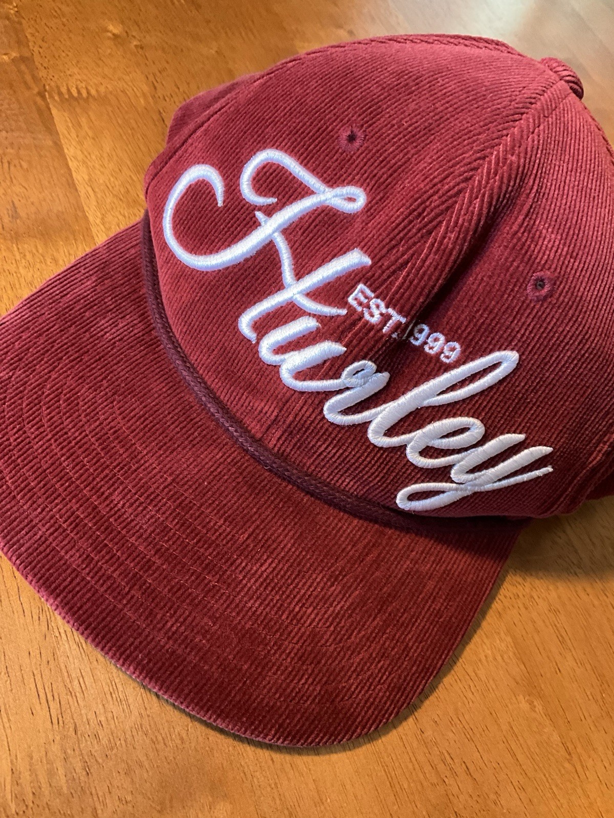 Hurley Script Snapback Hat Corduroy Burgundy Rope… - image 3