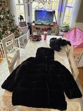 NEW BCBGMAXAZRIA Faux Fur Hooded Coat Black Size XL