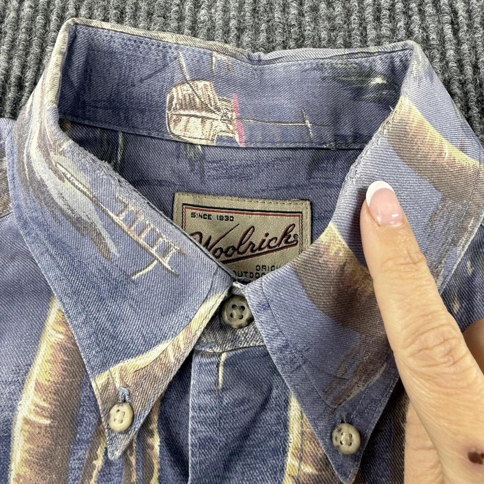 Camisa de Colección Woolrich Para Hombres Grande Azul Hawaiana Aloha Abotonada Algodón Palmeras Foto 4 de 4