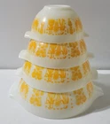 RARE PYREX ORANGE/PUMPKIN AMISH BUTTERPRINT CINDERELLA MIXING BOWL SET 441-444