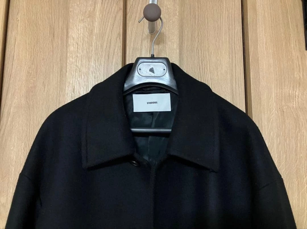 STUDIOUS Cashmere Wool Balmacaan Coat Black Size 3 Lightweight Japan - product detail image 2