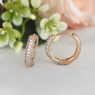 Round Cut Simulated Diamond Fancy Huggie Hoop Earrings In 14k Yellow Gold Plated