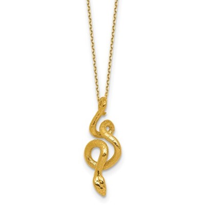 14k Gelbgold poliert strukturiert Wickel Schlange Halskette 16'' mit 2 Zoll ext. 3,09gm