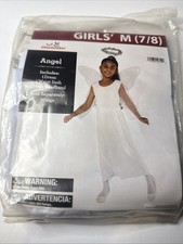Girls Angel Costume Includes Dress Waist Sash Halo Size Medium 7/8 White