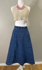 Vintage Violet Boho Western Denim Hi-Low Maxi Skirt Festival Coastal Cowgirl M