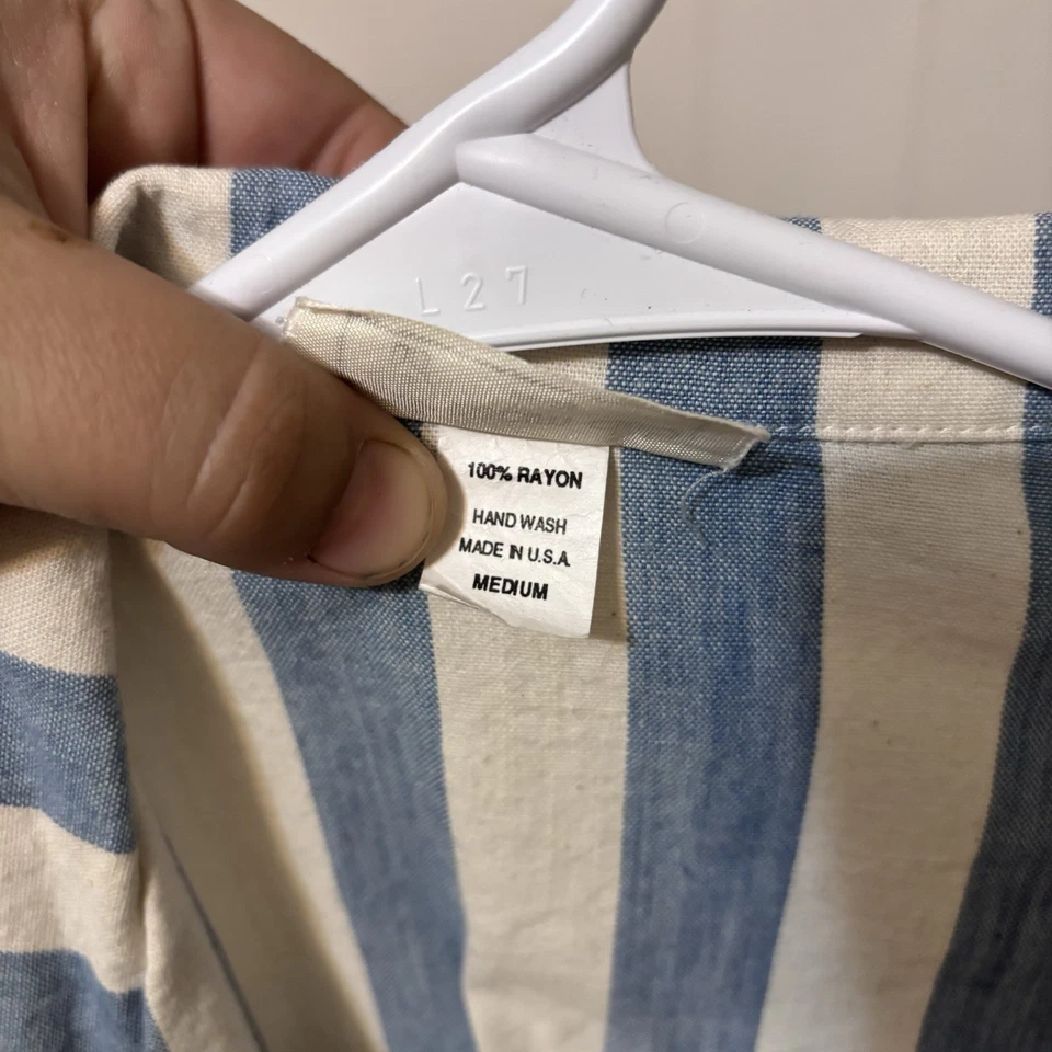 Blazer Vintage Rayón Azul Rayas Blanco Para Mujer Mediano Años 80 De Gran Tamaño Foto 3 de 4