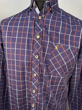 Joules Mens Long Sleeved Check Shirt Medium Lightweight Blue Cotton