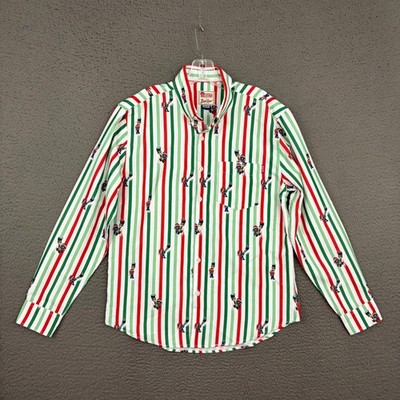 RSVLTS x Bob Ross Oxford Shirt Mens Medium Multicolor Striped Cartoon Christmas