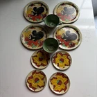 Vintage OHIO ART 10 Piece Set Tin Litho Child's Tea Set Skunk Acorns Fall Leaves