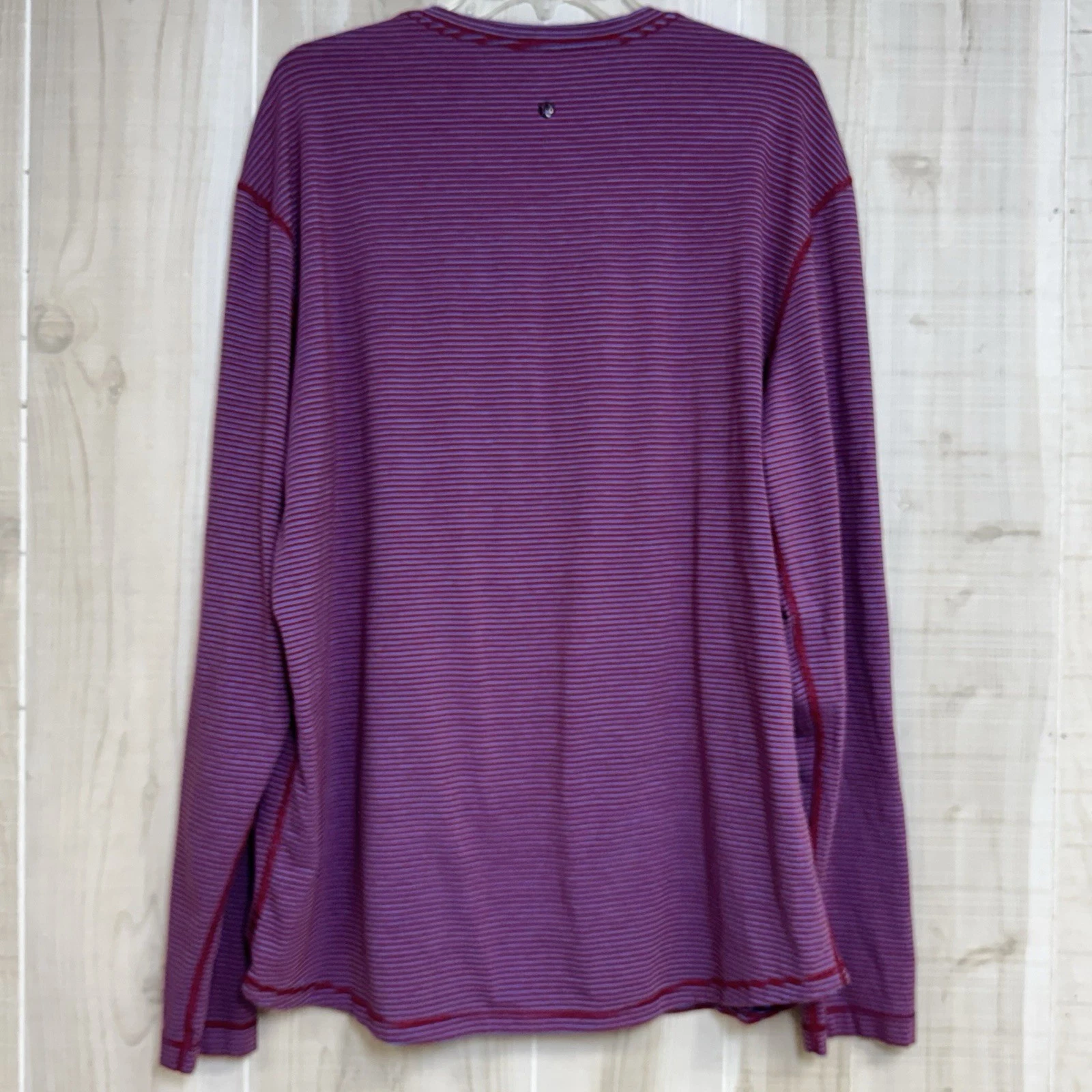 Lululemon 5 Year Basic Long Sleeve Tee Men's XXL Red Blue Stripe Pocket Crew