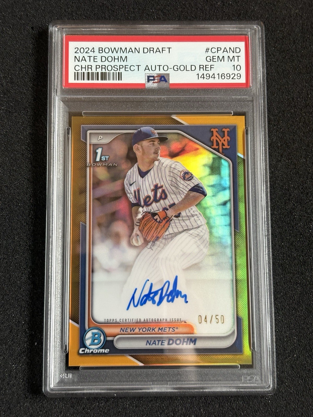 2024 PSA 10 Bowman Draft Nate Dohm Chrome Auto True Gold Refractor 1st #/50 🔥🔥