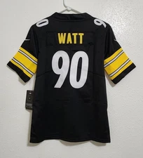 YOUTH PITTSBURGH STEELERS T.J. WATT #90 Stitched Black Jersey SZ M (10/12) NWT