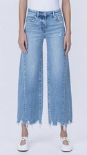 Vervet By Flying Monkey High Rise Side Panel Cropped Wide Leg Jeans Blue