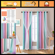 Kids Blackout Curtains for Girls - Princess Design, Pink Purple Green, 34x84