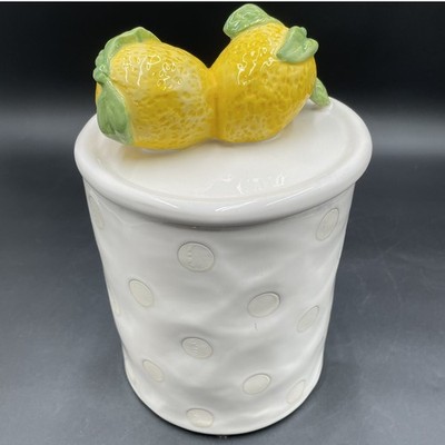 Anthropologie Lemon Lid Fruit Canister Cookie Jar Hand Painted Off