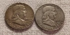 Lot Of 2 ~ 1963 BENJAMIN FRANKLIN ~ Half Dollar Coins ~ Circulated ~ 90% Silver