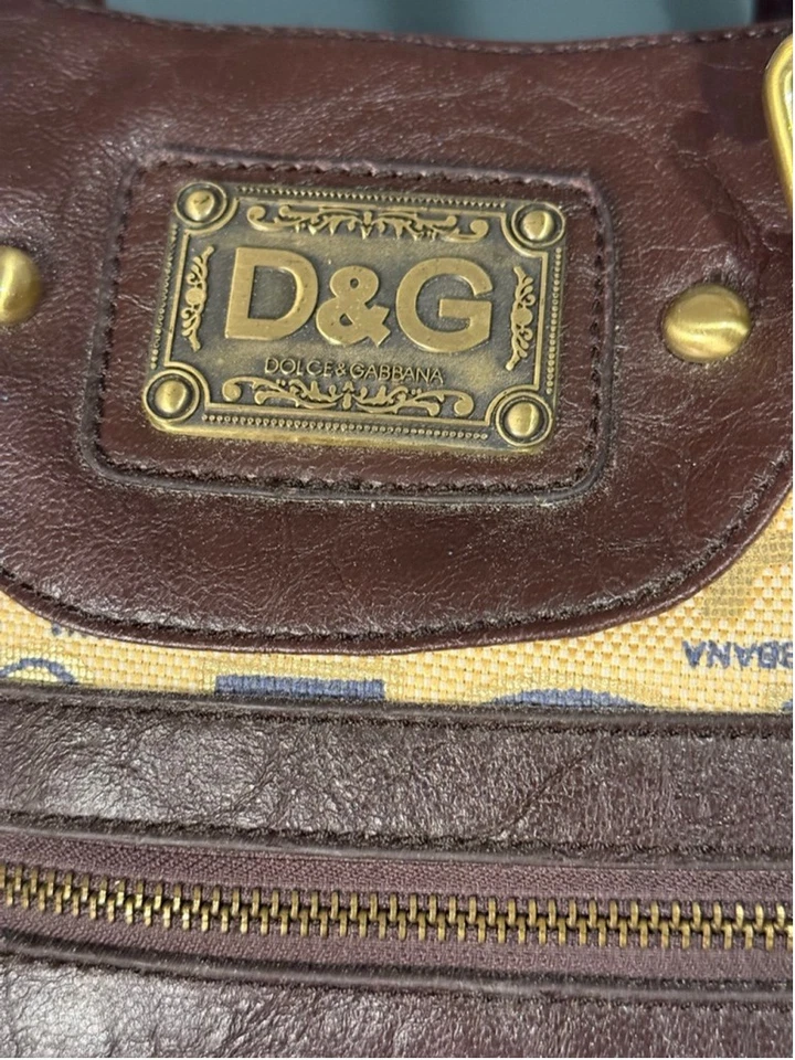 Vintage D&G Dolce & Gabbana Tote Bag Beige Logo Canvas Brown Trim - Image 4 of 4