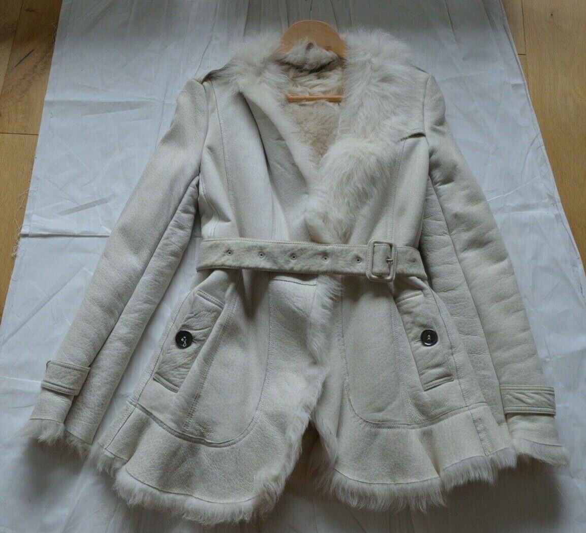 Burberry White Sheepskin Leather Shearling Belted Jacket Burberry White Sheepskin Leather Shearling Belted Jacket