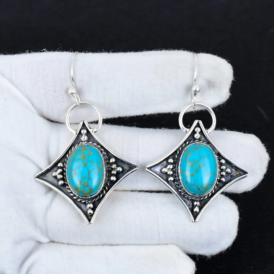 Türkis Silber Ohrring 925 Sterlingsilber Handgefertigte Edelstein - Bild 2 von 4