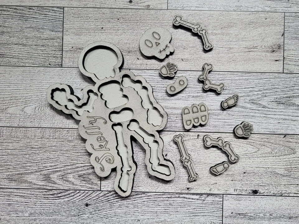 11 Piece Kids Halloween Spooky Skeleton Simple Wooden Puzzle - Image 2 of 2