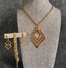 Vintage Gold Tone Jewelry Lot Lisner Necklace Trifari Clip On Earrings Bracelet