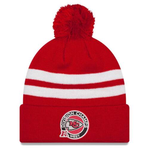 Kansas City Chiefs New Era 2021 AFC West  Division Champion Pom Cuff Knit Beanie - Picture 1 of 2
