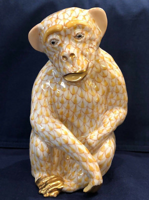 Herend - Large Chimpanzee Not Monkey 15426 First Edition - Butterscotch Fishnet