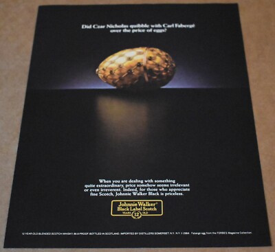 1986 Print Ad Czar Nicholas Carl Faberge Gold Egg Johnnie Walker Black Scotch 