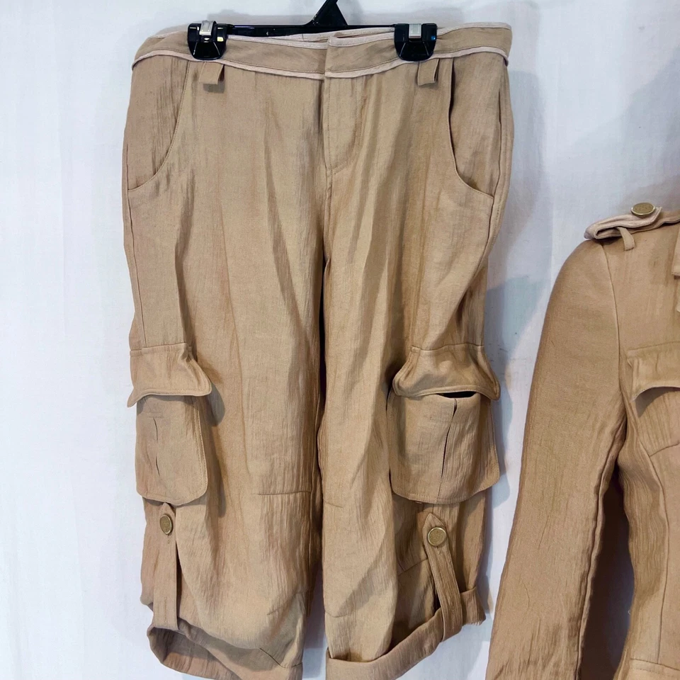 Yoana Baraschi Gold Capri Pants Suit Size 2,6 Two Piece Set Military Jacket - Image 4 of 4