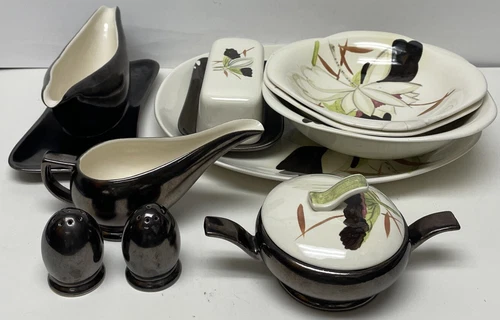 Set of 12 Vintage Redwing Handpainted Lotus Dish Set -- various sizes